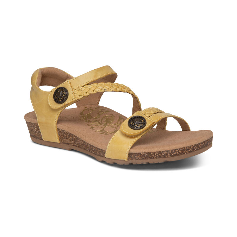 Aetrex Womens Jillian Braided Quarter Strap Sandals Lemon - 5itSBmkvq